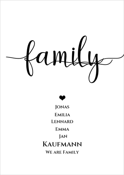 Geschenk Familie Poster "FAMILY" |  Geburtstagsgeschenk, Muttertagsgeschenk, Weihnachtsgeschenk mit Namen personalisiert