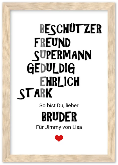 Personalisiertes Geschenk "Bruder" Poster |  Geburtstagsgeschenk Geschwister Geschenk Weihnachtsgeschenk | Bruder Poster