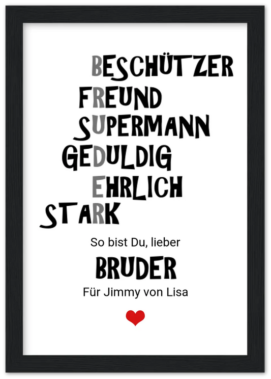 Personalisiertes Poster Geschenk "Bruder" Geschwister Geburtstagsgeschenk & Weihnachtsgeschenk - (c) Zeitraum-Kunstdruck