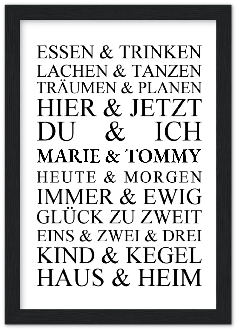 Personalisiertes Geschenk zur Hochzeit, Geburtstag | Hochzeitsgeschenk Kunstdruck Essen & Trinken | Zeitraum-Kunstdruck Premium Matte Paper Wooden Framed Poster - Black - Vertical Gerahmtes Poster A4 21x29.7 cm
