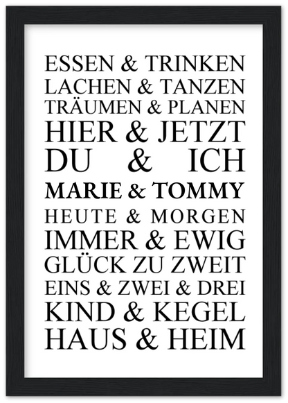 Personalisiertes Geschenk zur Hochzeit, Geburtstag | Hochzeitsgeschenk Kunstdruck Essen & Trinken | Zeitraum-Kunstdruck Premium Matte Paper Wooden Framed Poster - Black - Vertical Gerahmtes Poster A4 21x29.7 cm