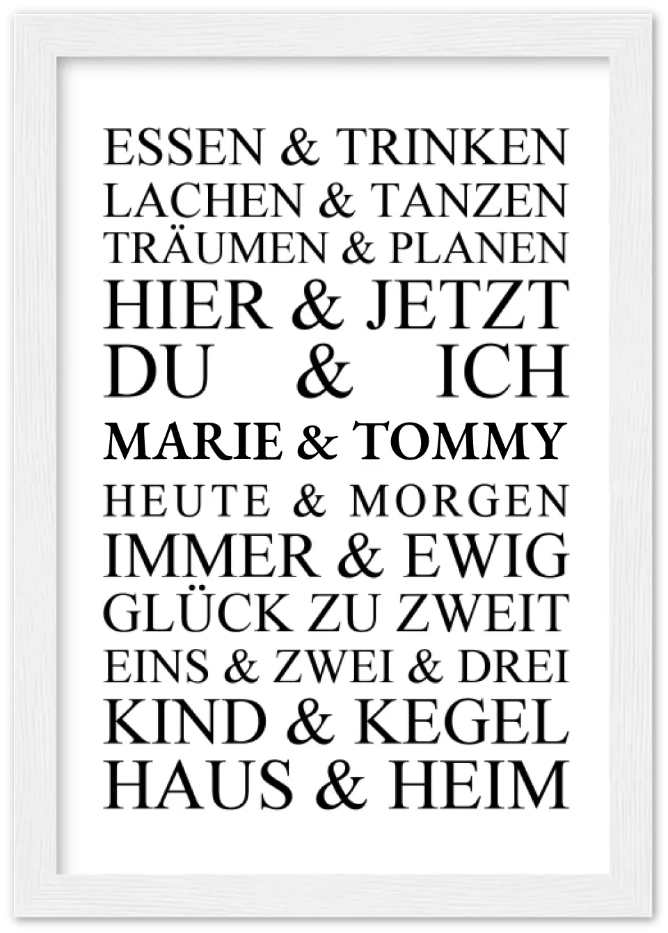 Personalisiertes Geschenk zur Hochzeit, Geburtstag | Hochzeitsgeschenk Kunstdruck Essen & Trinken | Zeitraum-Kunstdruck Premium Matte Paper Wooden Framed Poster - White - Vertical Gerahmtes Poster A4 21x29.7 cm