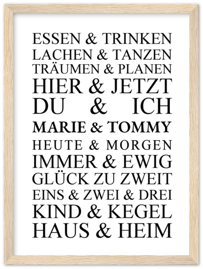Personalisiertes Geschenk zur Hochzeit, Geburtstag | Hochzeitsgeschenk Kunstdruck Essen & Trinken | Zeitraum-Kunstdruck Premium Matte Paper Wooden Framed Poster - Wood - Vertical Gerahmtes Poster
