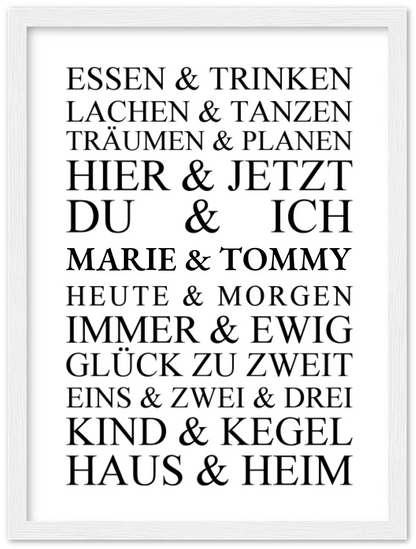 Personalisiertes Geschenk zur Hochzeit, Geburtstag | Hochzeitsgeschenk Kunstdruck Essen & Trinken | Zeitraum-Kunstdruck Premium Matte Paper Wooden Framed Poster - White - Vertical Gerahmtes Poster