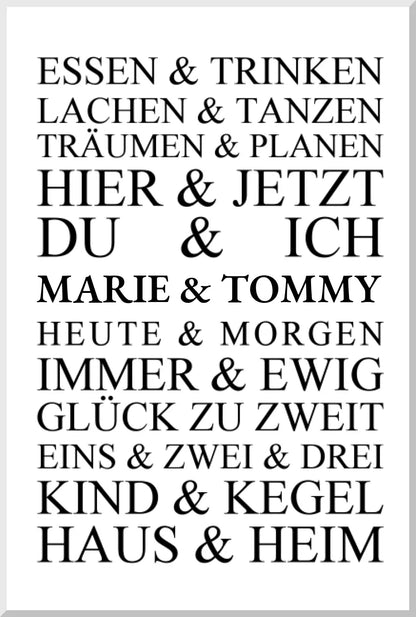 Personalisiertes Geschenk zur Hochzeit, Geburtstag | Hochzeitsgeschenk Kunstdruck Essen & Trinken | Zeitraum-Kunstdruck