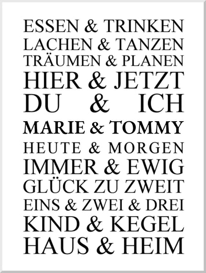 Personalisiertes Geschenk zur Hochzeit, Geburtstag | Hochzeitsgeschenk Kunstdruck Essen & Trinken | Zeitraum-Kunstdruck