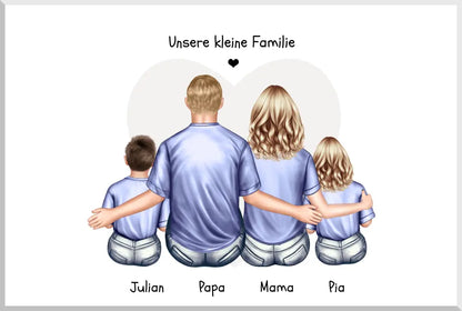 Personalisiertes Familienbild mit 2 Kindern- Geschenk Papa -Geschenk Mama -  Vatertagsgeschenk Geburtstagsgeschenk