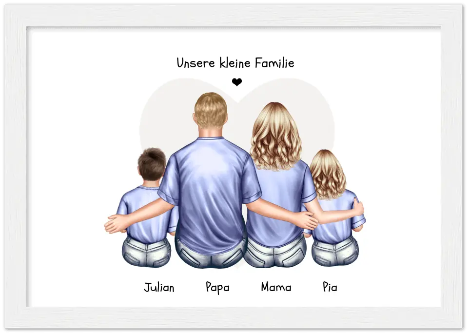 Personalisiertes Familienbild mit 2 Kindern- Geschenk Papa -Geschenk Mama -  Vatertagsgeschenk Geburtstagsgeschenk