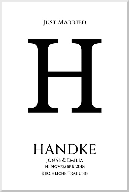 Personalisiertes Hochzeitsposter "Just Married" |  Hochzeitsgeschenk mit Namen und Datum
