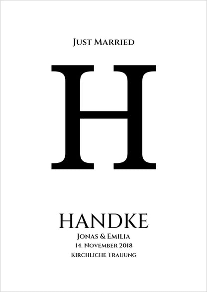 Personalisiertes Hochzeitsposter "Just Married" |  Hochzeitsgeschenk mit Namen und Datum