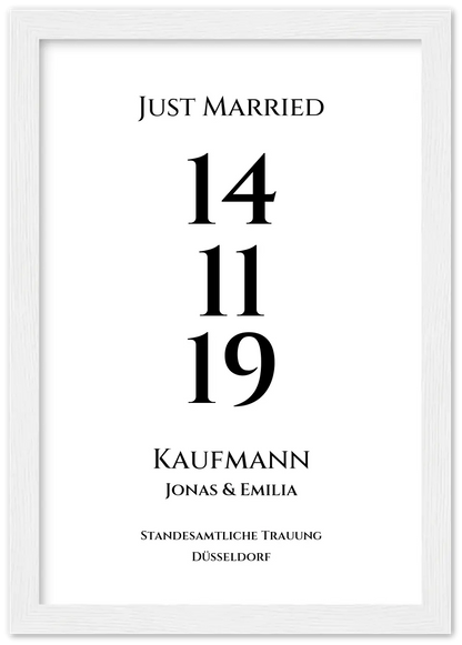 Personalisiertes Hochzeitsposter "Just Married" |  "Hochzeit Datum" Hochzeitsgeschenk mit Namen und Datum