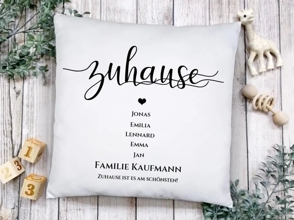 "ZUHAUSE" Kissen Geschenk | personalisiertes Deko Kissen Namen und Text | Geschenk zum Einzug, Geburtstag, Muttertag, Vatertag, Weihnachten