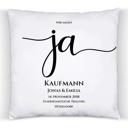 "JA" Kissen Hochzeitsgeschenk | personalisiertes Hochzeitskissen für das Brautpaar | Geschenkidee zur Hochzeit, Hochzeitstag, Valentinstag, Geburtstag