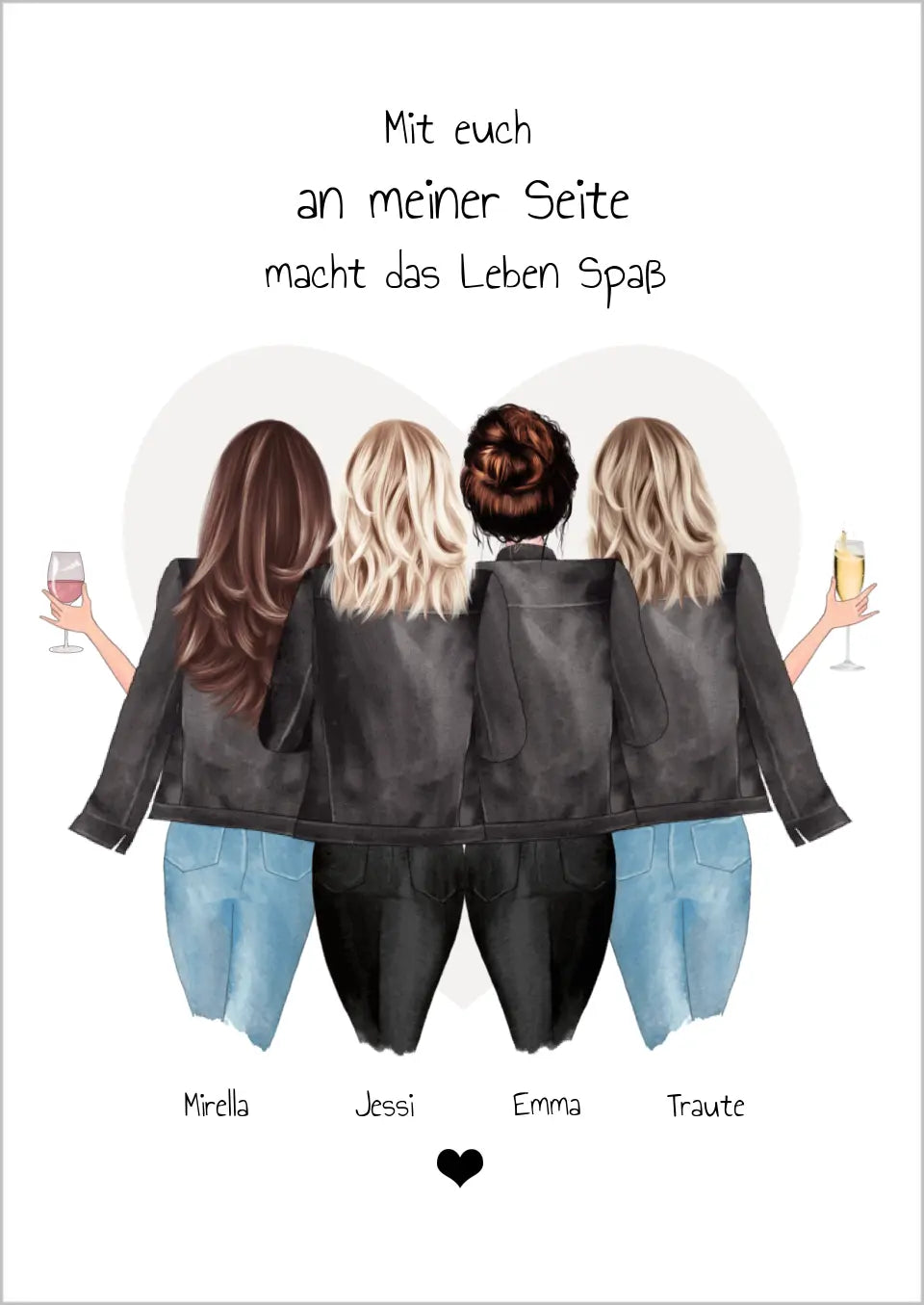 4 beste Freundinnen Poster Geschenk mit Spruch personalisiert - Beste Freundin Bild Geschenk - Best Friends Geschenkidee