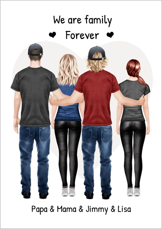 Personalisiertes beste Freunde Poster Geschenk Familie - Familienbild / Freundebild 4 Erwachsene - Familienportrait -  We are family