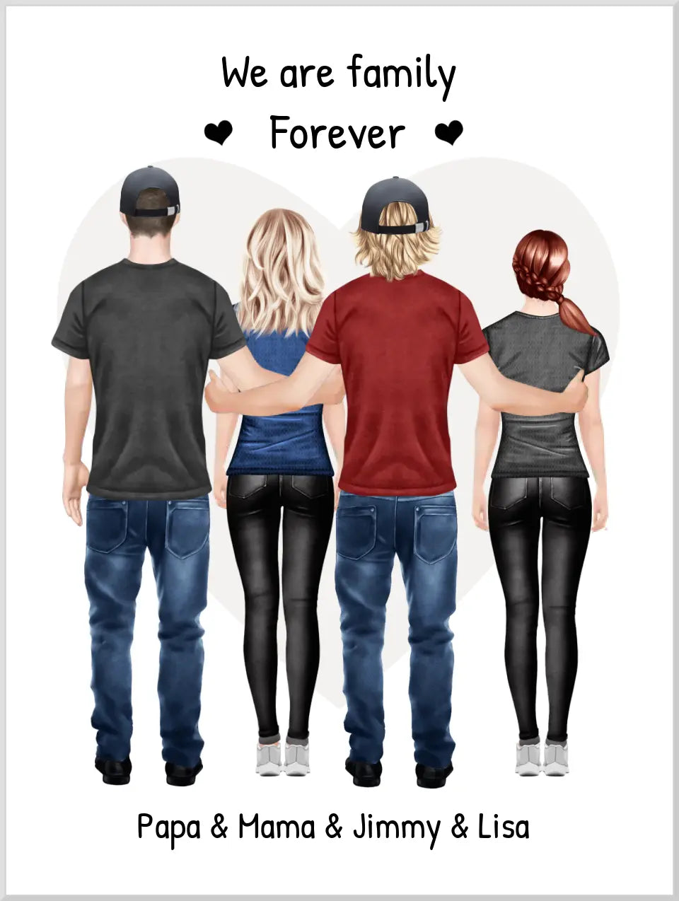 Personalisiertes beste Freunde Poster Geschenk Familie - Familienbild / Freundebild 4 Erwachsene - Familienportrait -  We are family