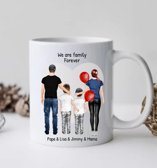 Personalisierte Tasse mit Familie 2 Kinder | personalisierte Tasse Mama, Papa, 2 Kinder, Sohn oder Tochter | personalisiertes Geburtstagsgeschenk | Weihnachtsgeschenk