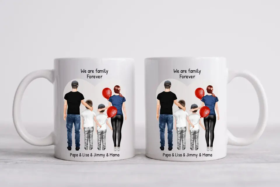 Personalisierte Tasse mit Familie 2 Kinder | personalisierte Tasse Mama, Papa, 2 Kinder, Sohn oder Tochter | personalisiertes Geburtstagsgeschenk | Weihnachtsgeschenk