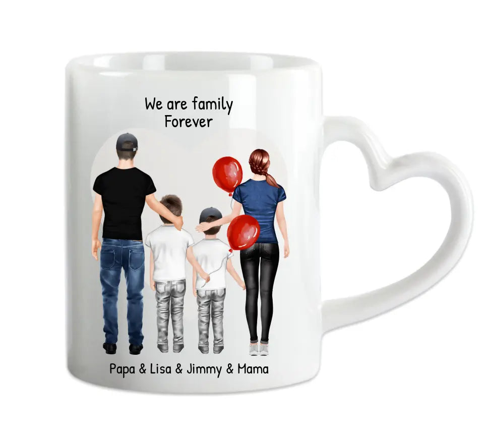 Personalisierte Tasse mit Familie 2 Kinder | personalisierte Tasse Mama, Papa, 2 Kinder, Sohn oder Tochter | personalisiertes Geburtstagsgeschenk | Weihnachtsgeschenk