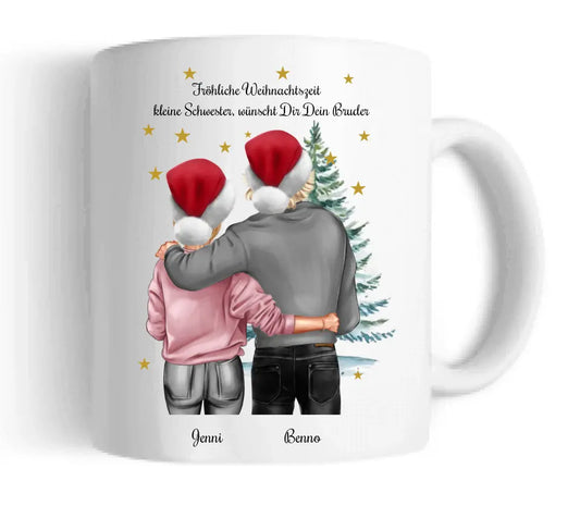 Nikolausgeschenk, Weihnachtsgeschenk für Geschwister Weihnachtsgeschenk, personalisierte Tasse kleine Schwester großer Bruder