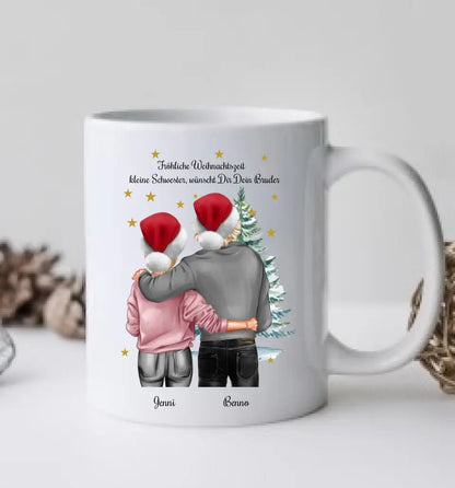 Nikolausgeschenk, Weihnachtsgeschenk für Geschwister Weihnachtsgeschenk, personalisierte Tasse kleine Schwester großer Bruder