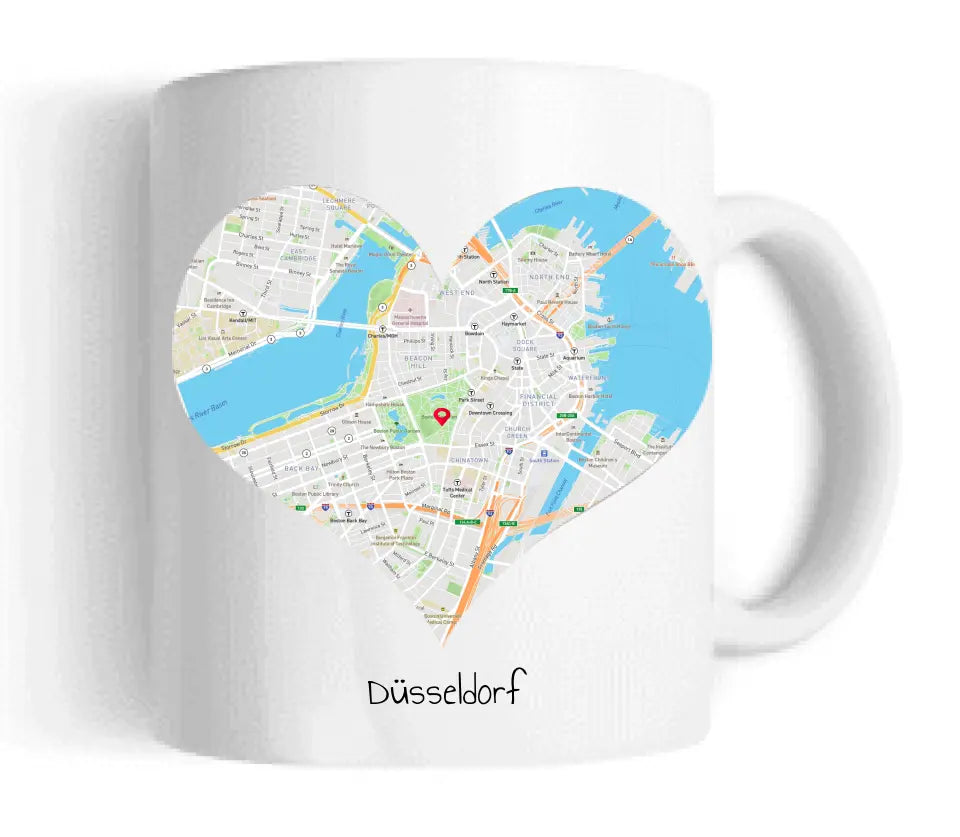 Hochzeitsgeschenk Personalisierte Tasse mit Herz - Wo alles begann - 1 Ort - Kennenlernorte