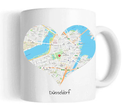 Hochzeitsgeschenk Personalisierte Tasse mit Herz - Wo alles begann - 1 Ort - Kennenlernorte