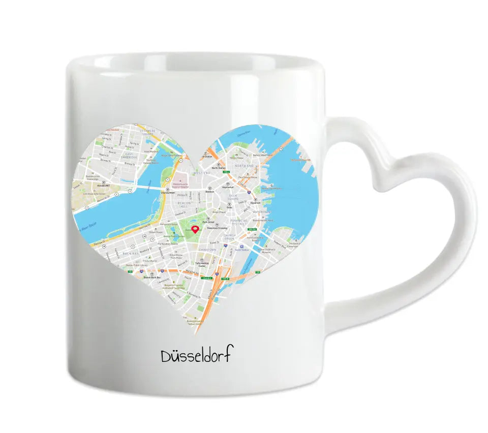 Hochzeitsgeschenk Personalisierte Tasse mit Herz - Wo alles begann - 1 Ort - Kennenlernorte