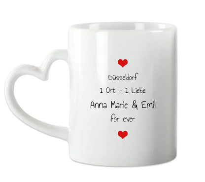 Hochzeitsgeschenk Personalisierte Tasse mit Herz - Wo alles begann - 1 Ort - Kennenlernorte