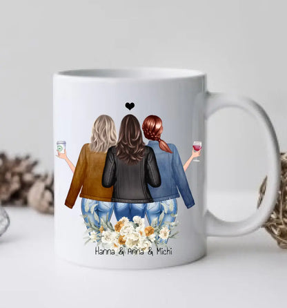 3 Beste Freundinnen Tasse Geschenk mit Spruch, Personalisierte Kaffeebecher, Geschenk Familie, Schwester, Kollegin, Tassendruck,