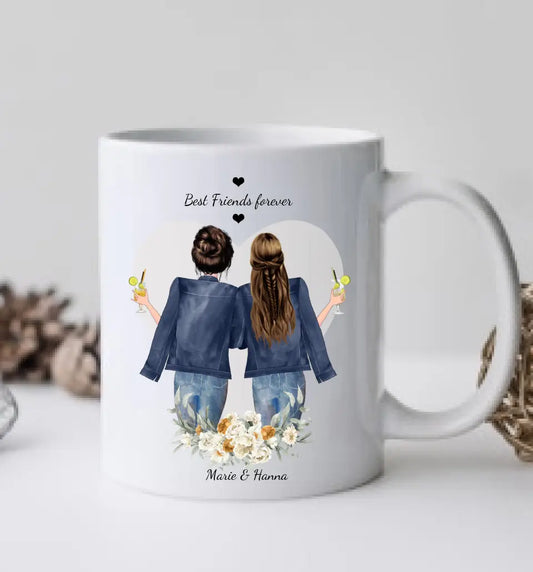 Personalisierte Geschenk 2 Freundinnen Tasse -beidseitig gleicher Aufdruck-Geschenk beste Freundin-Geburtstagsgeschenk