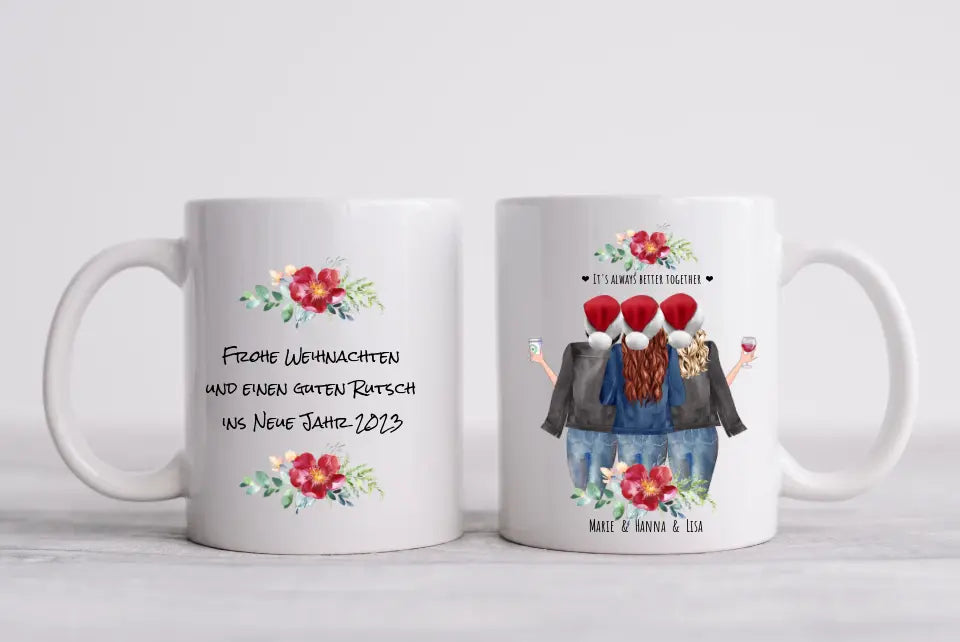 3 Beste Freundinnen Geschenk Weihnachtstasse, Personalisierter Kaffeebecher Geschenk für Freundin Weihnachtsgeschenk