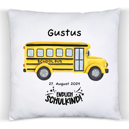 Schulkind 2024 | Schulbeginn Einschulungsgeschenk personalisiertes Kinder Kissen Schulbus