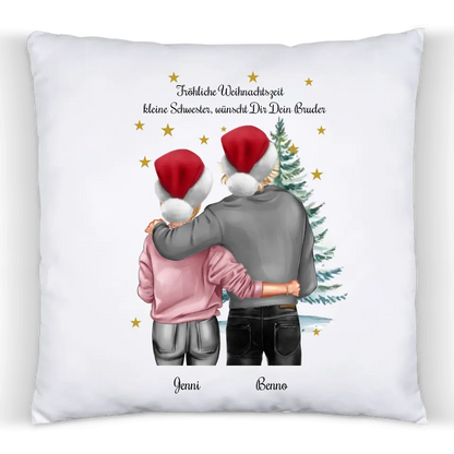 Nikolausgeschenk, Weihnachtsgeschenk für Geschwister, personalisiertes Kissen kleine Schwester, großer Bruder mit Namen und Wunschtext