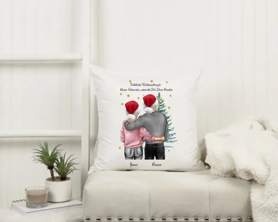 Nikolausgeschenk, Weihnachtsgeschenk für Geschwister, personalisiertes Kissen kleine Schwester, großer Bruder mit Namen und Wunschtext