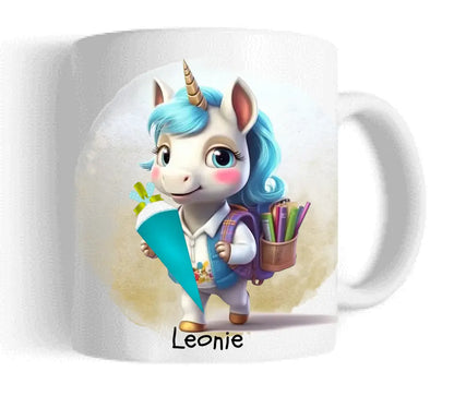 Schulkind 2024 | Einschulung Geschenk Kinder Tasse Becher Kissen Einhorn Mädchen personalisiert | Einschulungsgeschenk | Schulbeginn 1. Klasse