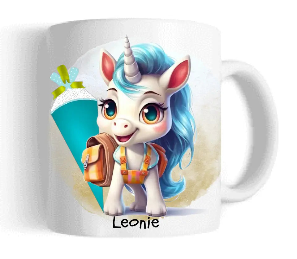 Schulkind 2024 | Einschulung Geschenk Tasse Becher Kissen Einhorn Mädchen personalisiert | Einschulungsgeschenk | Schulbeginn 1. Klasse