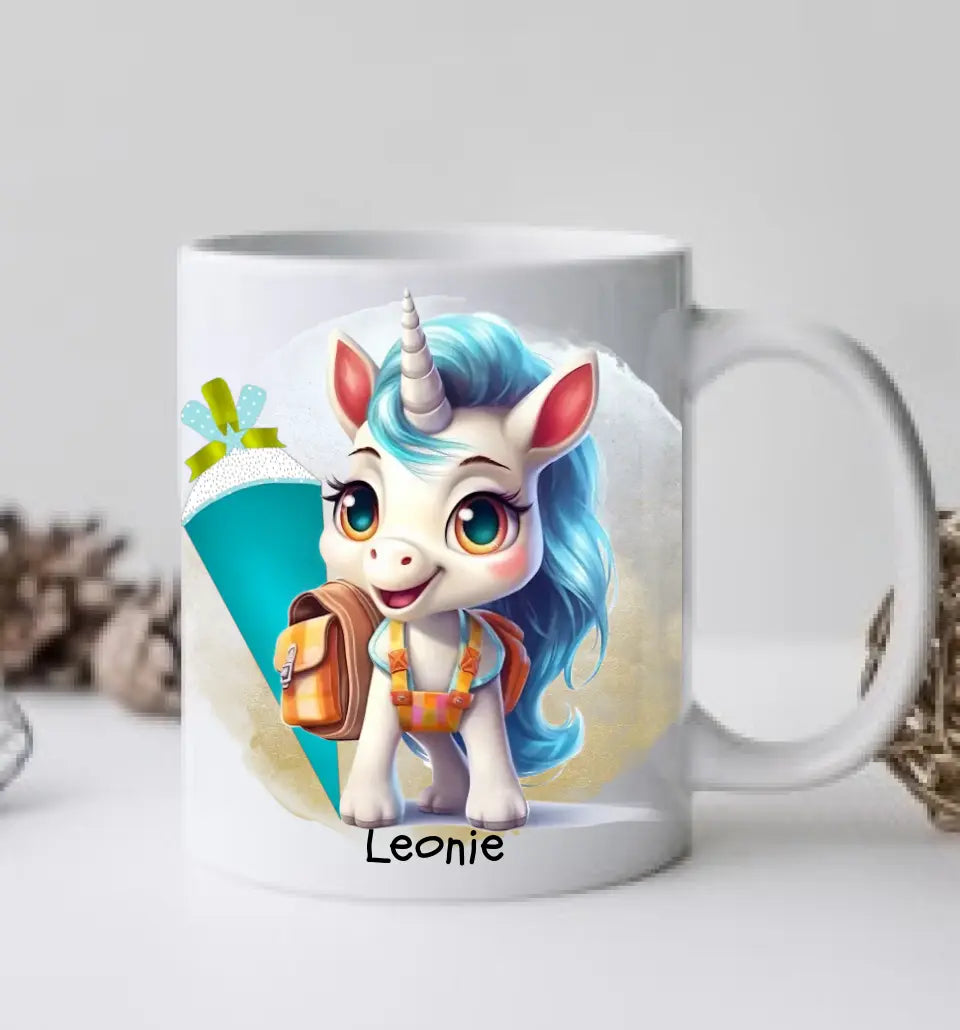 Schulkind 2024 | Einschulung Geschenk Tasse Becher Kissen Einhorn Mädchen personalisiert | Einschulungsgeschenk | Schulbeginn 1. Klasse