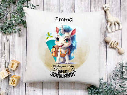 Schulkind 2024 | Einschulung Geschenk Tasse Becher Kissen Einhorn Mädchen personalisiert | Einschulungsgeschenk | Schulbeginn 1. Klasse