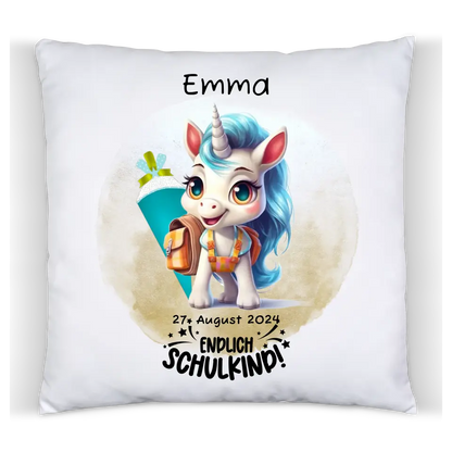 Schulkind 2024 | Einschulung Geschenk Tasse Becher Kissen Einhorn Mädchen personalisiert | Einschulungsgeschenk | Schulbeginn 1. Klasse