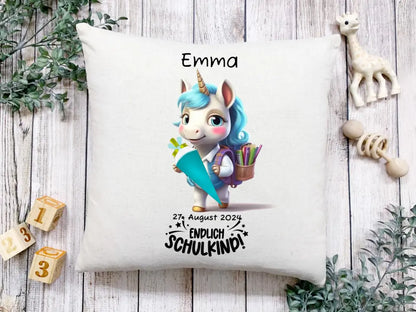 Schulkind 2024 | Einschulung Geschenk Kinder Tasse Becher Kissen Einhorn Mädchen personalisiert | Einschulungsgeschenk | Schulbeginn 1. Klasse