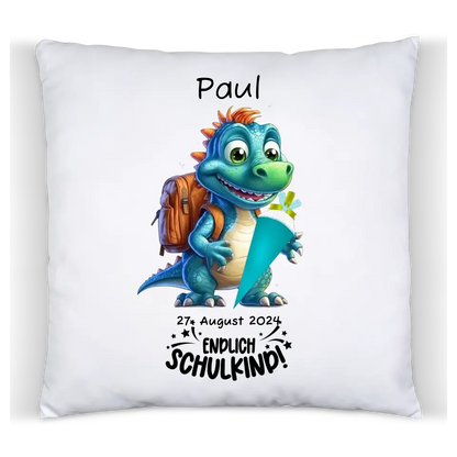 Schulkind 2024 | Einschulung Geschenk Tasse Becher Kissen Dino personalisiert | Einschulungsgeschenk | Schulbeginn 1. Klasse