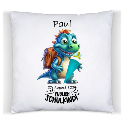 Schulkind 2024 | Einschulung Geschenk Tasse Becher Kissen Dino personalisiert | Einschulungsgeschenk | Schulbeginn 1. Klasse