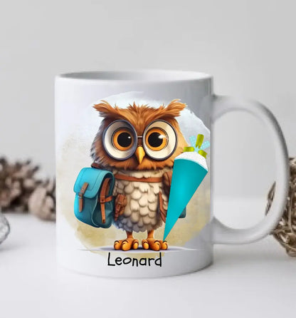 Schulkind 2024 | Einschulung Geschenk Kinder Tasse Becher Kissen Eule personalisiert | Einschulungsgeschenk | Schulbeginn 1. Klasse