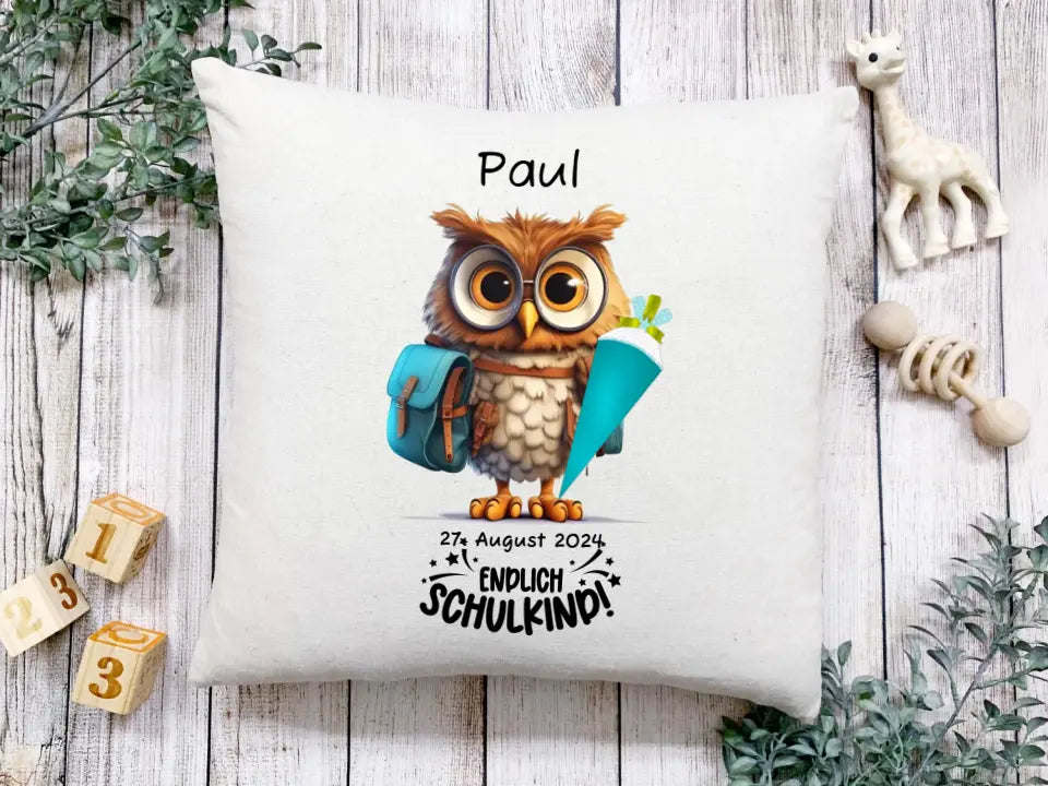 Schulkind 2024 | Einschulung Geschenk Kinder Tasse Becher Kissen Eule personalisiert | Einschulungsgeschenk | Schulbeginn 1. Klasse