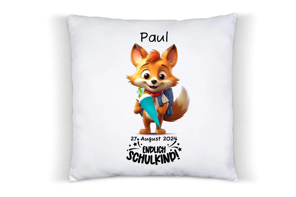 Schulkind 2024 | Einschulung Geschenk Tasse Becher Kissen Fuchs personalisiert | Einschulungsgeschenk