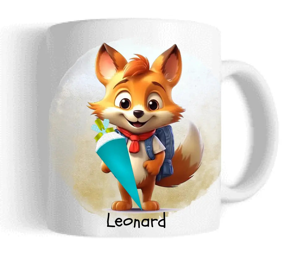 Schulkind 2024 | Einschulung Geschenk Tasse Becher Kissen Fuchs personalisiert | Einschulungsgeschenk