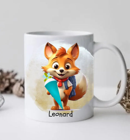 Schulkind 2024 | Einschulung Geschenk Tasse Becher Kissen Fuchs personalisiert | Einschulungsgeschenk