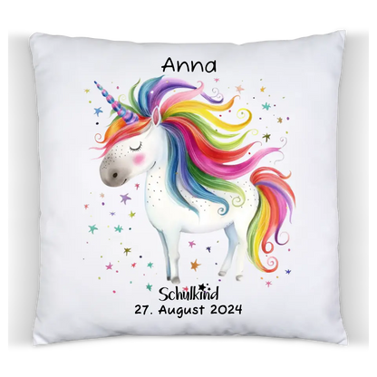 Schulkind 2024 | Einschulung Geschenk Kinder Tasse Becher Kissen Einhorn Mädchen personalisiert | Einschulungsgeschenk | Schulbeginn 1. Klasse | Geburtstagsgeschenk