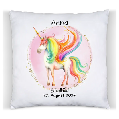 Schulkind 2024 | Einschulung Geschenk Kinder Tasse Becher Kissen Einhorn Mädchen personalisiert | Einschulungsgeschenk | Schulbeginn 1. Klasse | Geburtstagsgeschenk